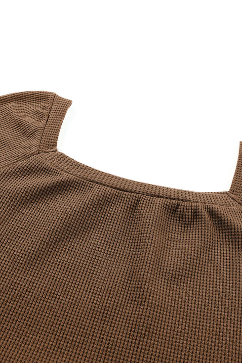 Scoop Neck Puff Sleeve Waffle Knit Top
